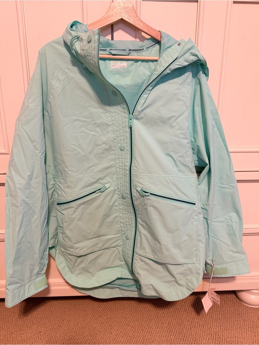Light Aqua Hooded Windbreaker Jacket